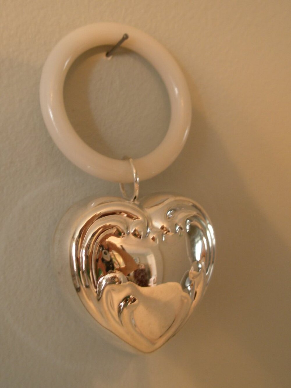 Engravable Silver Plated Heart Rattle & Pacifier Ring/A New IBoxed Baby Toy
